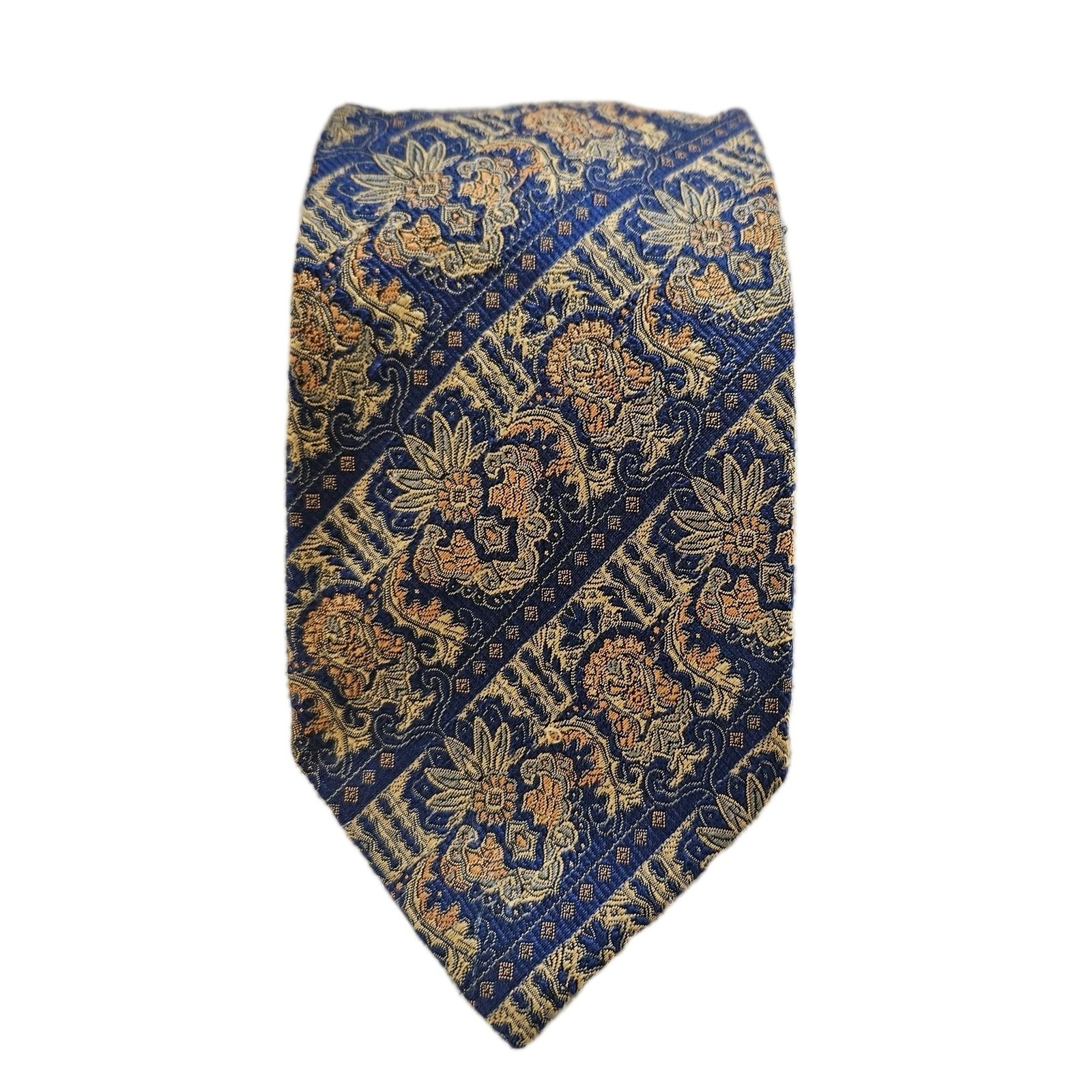 Jz Richards Boulder Mens Silk Necktie Blue Gold Woven Tie Striped